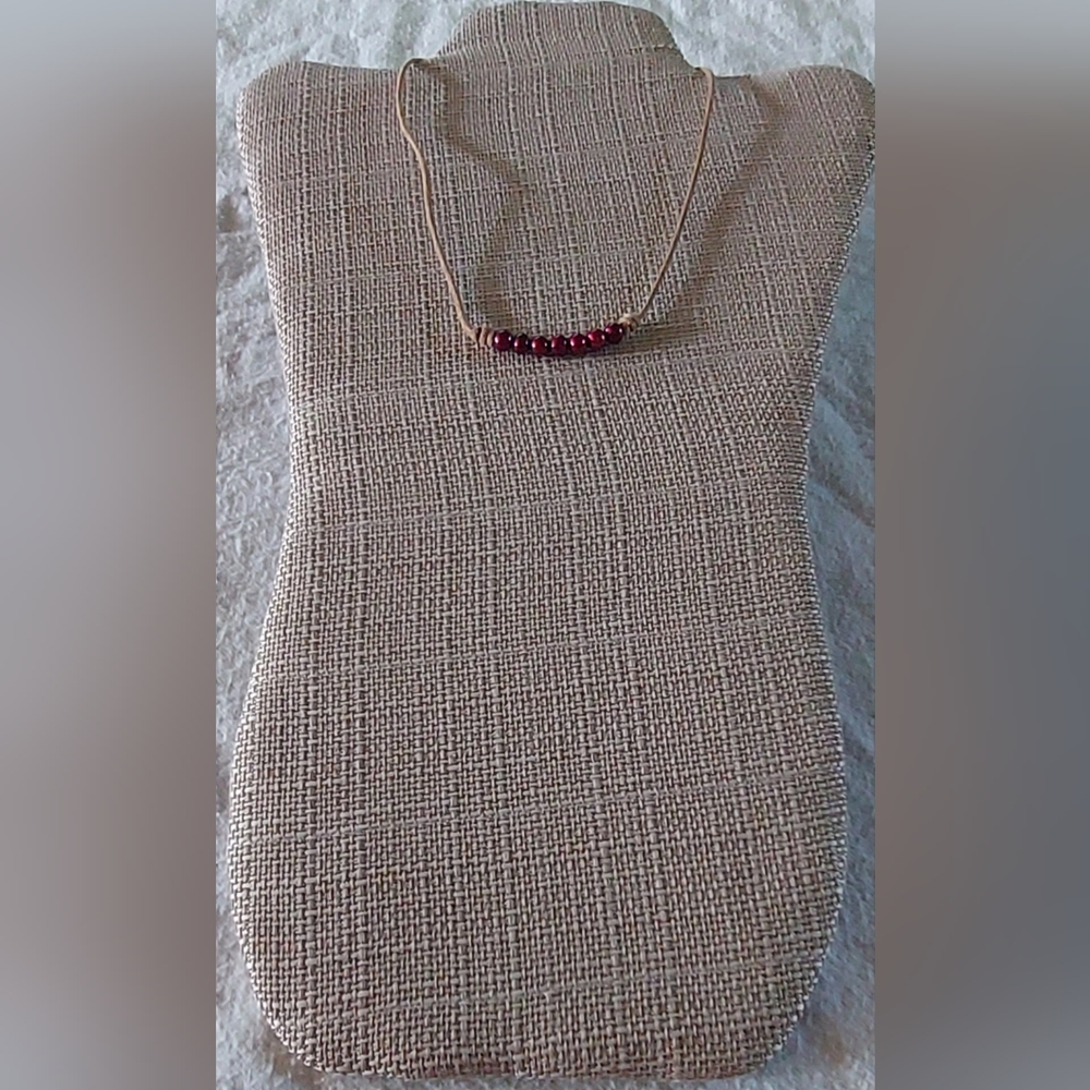 Handmade Wine Pearl And Natural Leather Necklace